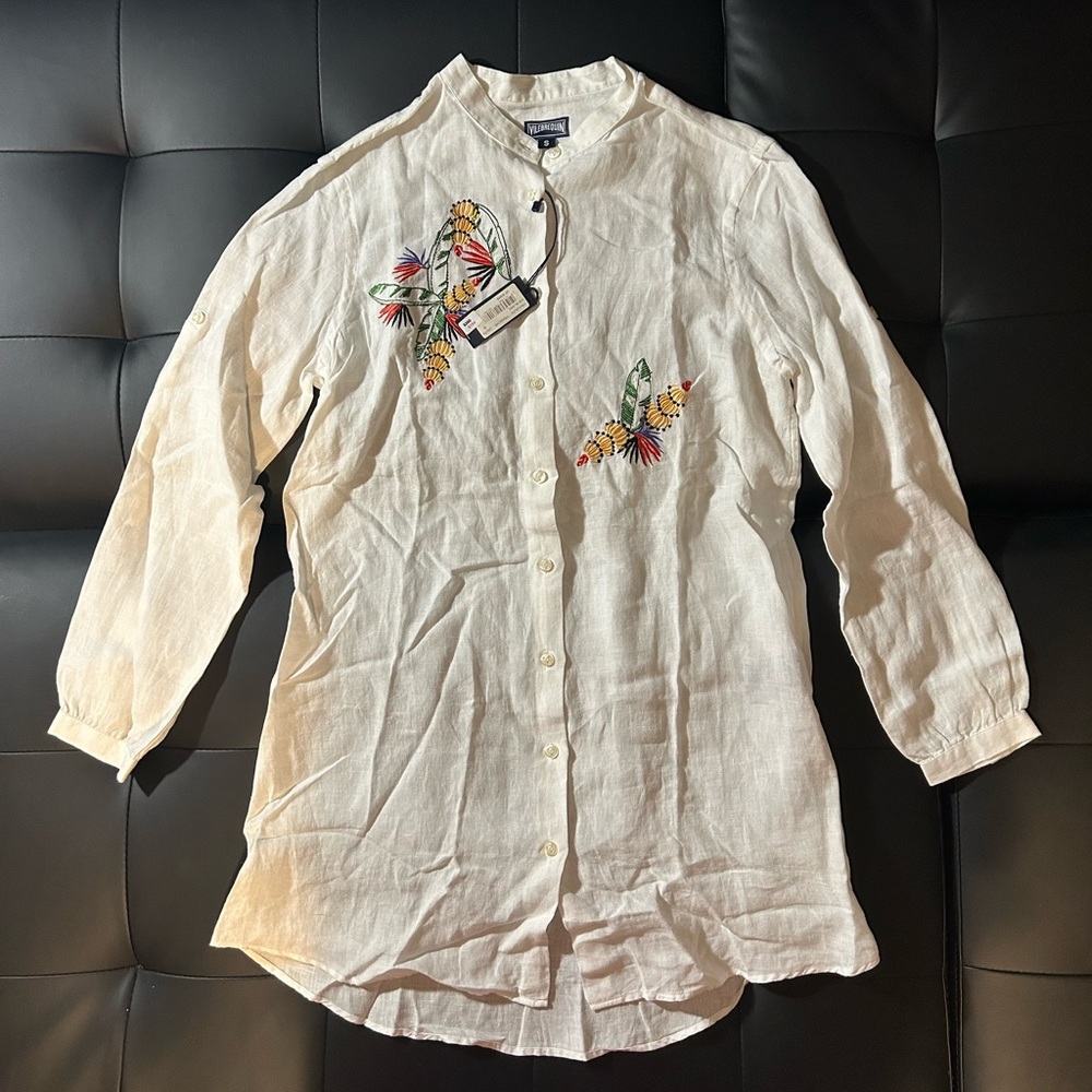 Vilebrequin, Women, Long Sleeve, White Floral, Small New Original Price $197